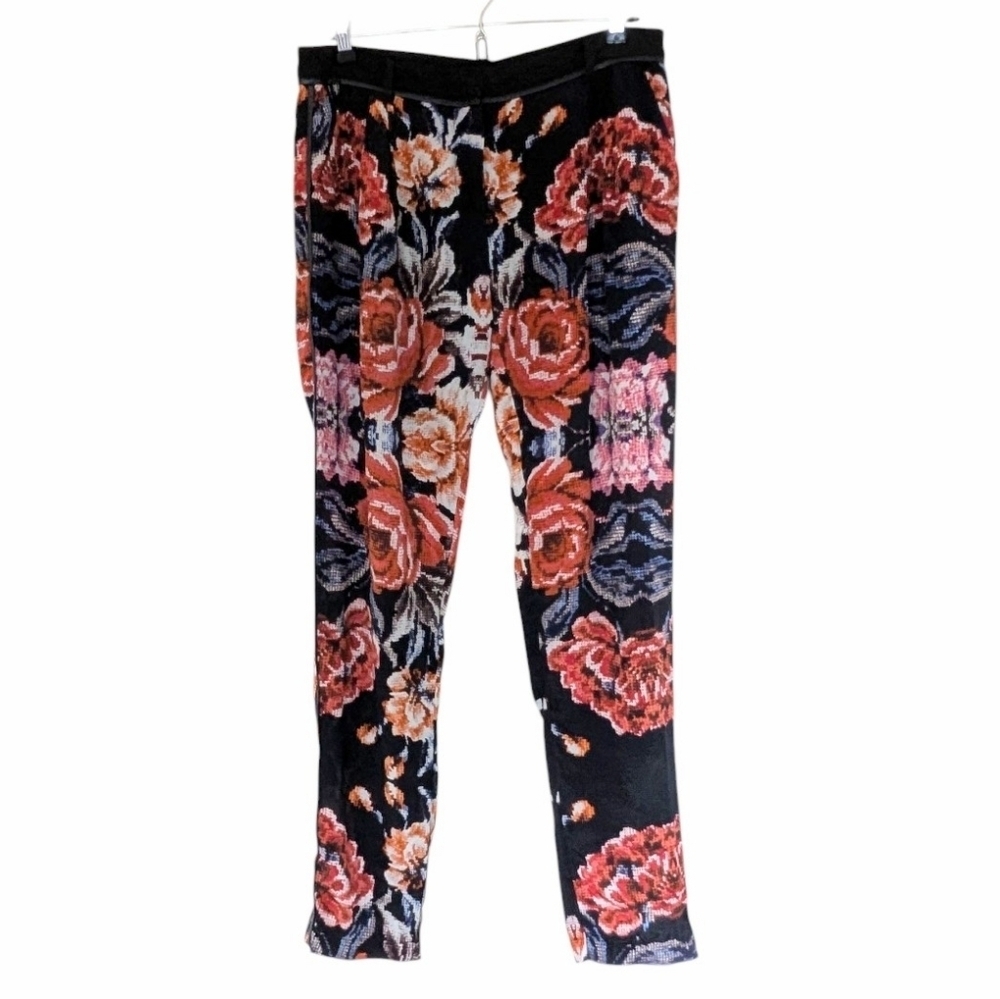 Greylin Paloma 100 Silk Floral Pants Women Small Black Anthropologie - Picture 2 of 12